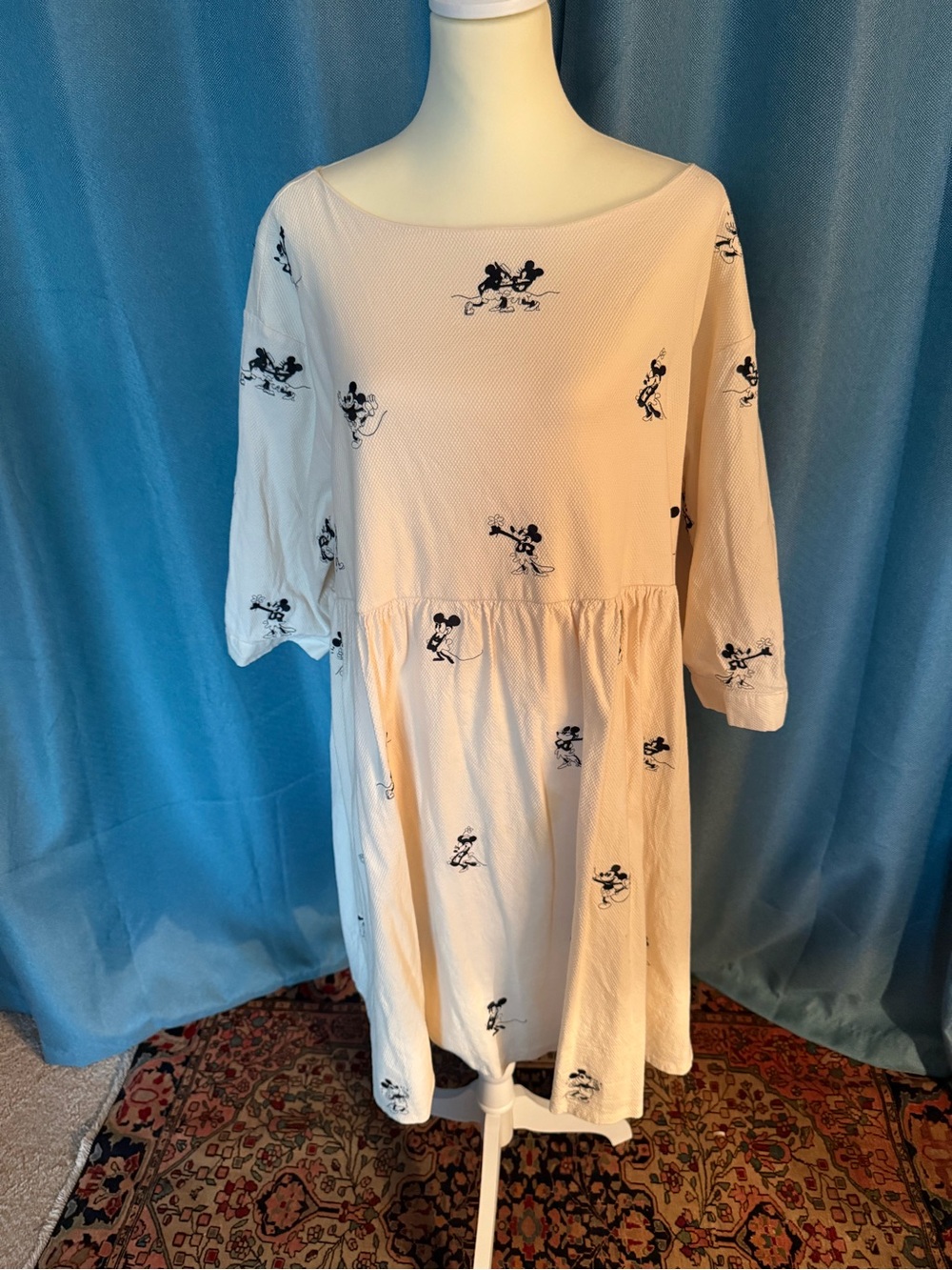 Disney Ivory Midi Dress with Black classic embroidered Mickeys and Minnies
